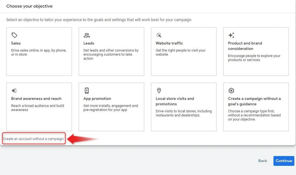 مرحله اول ایجاد حساب Google Ads