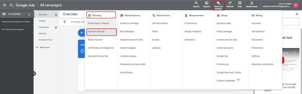مرحله دوم ورود به Google Keyword Planner