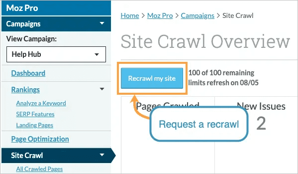 راهنمایی استفاده از ابزار SITE CRAWL در MOZ ( ماز ) 