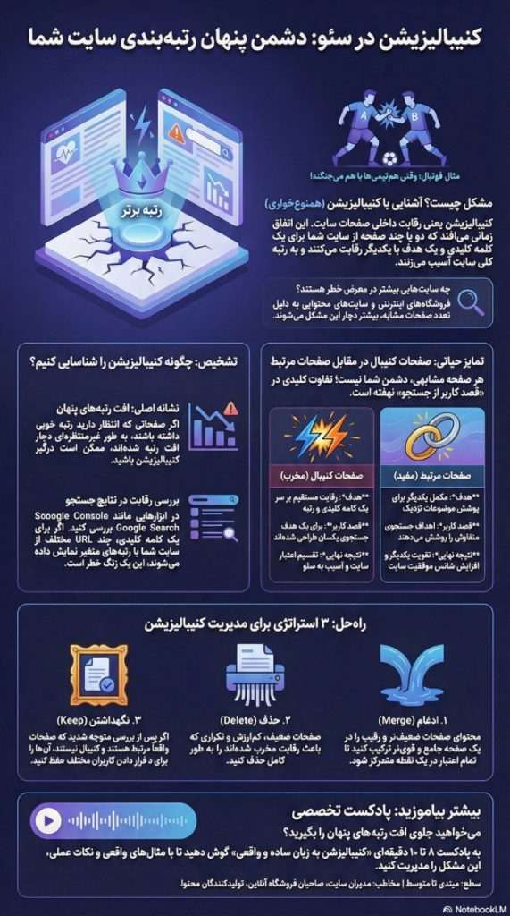 رقابت داخلی صفحات، SEO cannibalization، صفحات مشابه سایت، تداخل محتوا